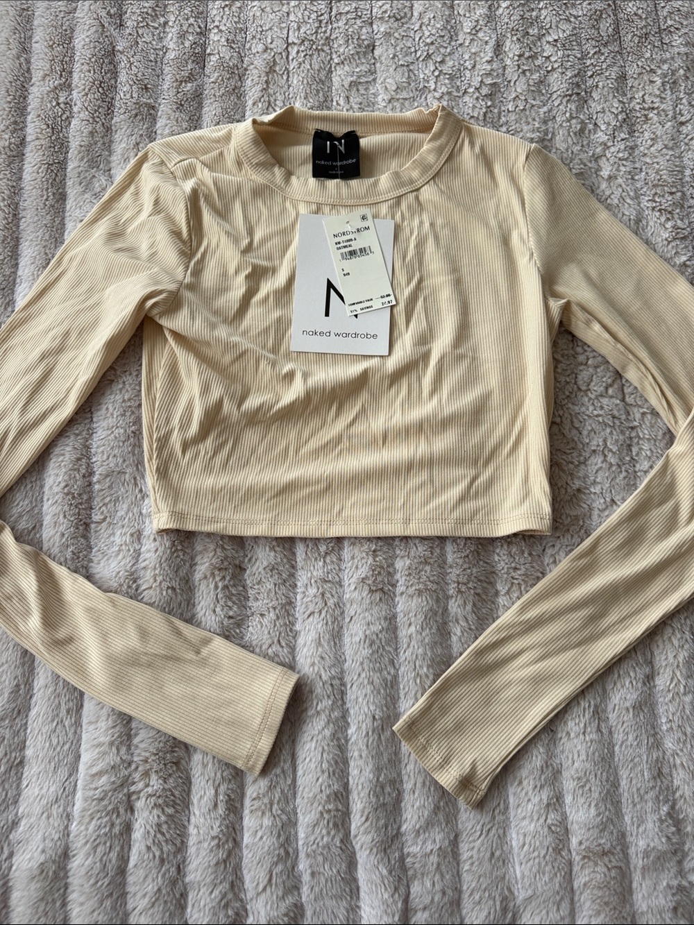 naked wardrobe Beige Ribbed Long Sleeve Crop Top